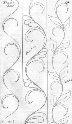 LuAnn Kessi: From My Sketch Book... Ideas for vines to be painted on the tent or the floor for the tent. Free Motion Designs, Machine Quilting Designs, Free Motion Quilt Designs, Wood Burning Patterns, Quilt Border, Wood Burning Art, Quilt Stitching, Zentangle Patterns, Free Motion Quilting