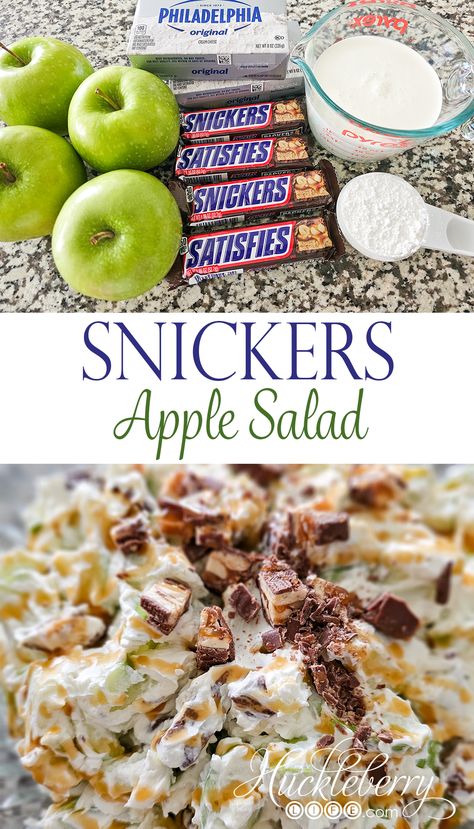 THE BEST SNICKERS APPLE SALAD - HUCKLEBERRY LIFE Sweet Cream Sauce, Snicker Apple Salad, Cookie Salad, Snickers Salad, Summer Desserts Easy Healthy, Taffy Apple, Desserts Summer, Boxed Cake Mixes Recipes, Snickers Candy