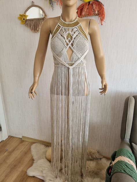 Wedding Dress Goddess, Dress Rave Outfit, Macrame Wedding Dress, Burning Man Clothing, Grecian Dress, Man Outfit, Macrame Dress, Burning Man Outfits, Man Clothing