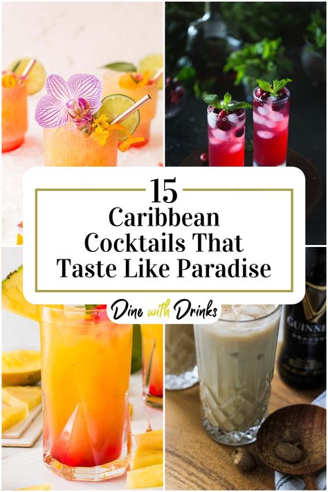 Collage of 4 caribbean cocktails. Tropical Alcoholic Drinks, Tropical Mixed Drinks, Pineapple Rum Drinks, Caribbean Cocktails, Coconut Rum Drinks, Tropical Drink Recipes, Caribbean Drinks, Pineapple Cocktail, Tropical Food