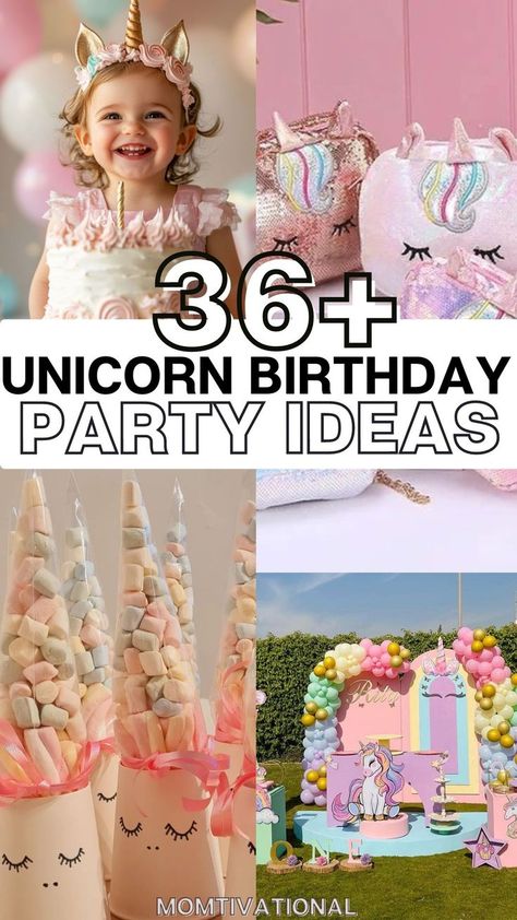 Looking for magical unicorn birthday party ideas? Check out 36+ creative ways to bring your unicorn party to life with fun games, colorful decorations, and delicious unicorn-themed snacks. #UnicornParty Unicorn 1st Birthday Party Ideas, Unicorn Birthday Party Ideas Decoration, Unicorn Birthday Party Ideas Diy, Unicorn Birthday Party Food, Magical Unicorn Birthday Party, Unicorn Birthday Party Cake, Birthday Movie Night, Unicorn Birthday Party Ideas, 6th Birthday Girls