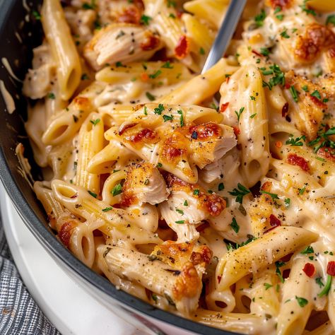 3 Cheese Penne Pasta, Cooking With Mia, How To Use Shredded Chicken, Cracked Chicken Casserole, Shredded Chicken Pasta Recipes, Chicken Penne Casserole, Rotisserie Chicken Meals, Pasta Dishes Recipes, Saturday Dinner Ideas