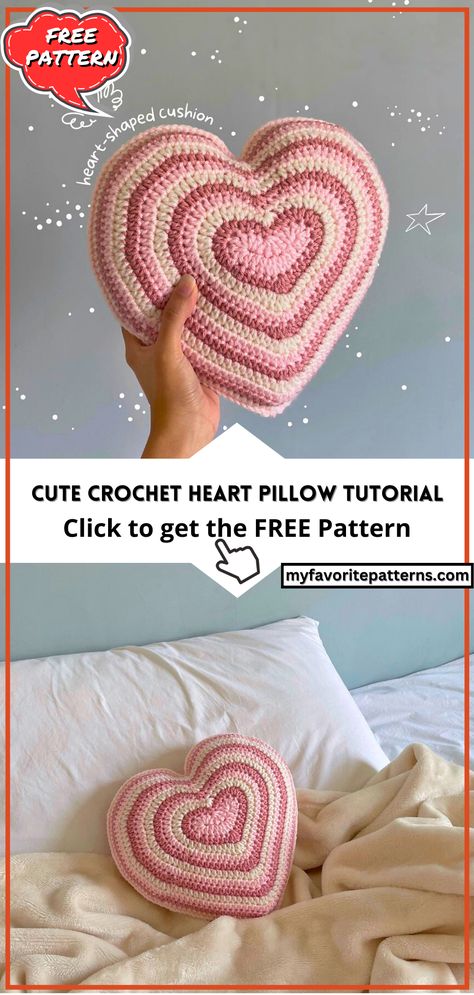 Cute Crochet Heart Pillow Tutorial Crochet Heart Cushion Free Pattern, How To Crochet A Heart Pattern, Crochet Cute Pillow Free Pattern, Crocheted Heart Pillow, Blanket Yarn Pillow Crochet Pattern, Crochet Heart Shaped Pillow Free Pattern, Crochet Patterns Cushion, Small Crochet Pillow Free Pattern, Crochet Heart Plush Pattern Free