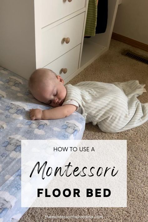 Using a Montessori floor bed with your infant, toddler and even twins is possible! You will want to know the meaning behind the Montessori floor bed! This post will share with you the reason Montessori recommends floor beds, answer some common questions and share with you my experience in using a Montessori floor bed with twins. Many people ask about falling off of the bed, the safety of a floor bed, and if it really works! I am here to say yes it does work and is a very safe option! Montessori Newborn Bed, Montessori Floor Bed Frame, Floor Bed Newborn, Twin Mattress Floor Bed, Montessory Floor Bed, Toddler Floor Mattress, Floor Bed For Infant, Montessori Bed Hack, 9 Month Old Floor Bed