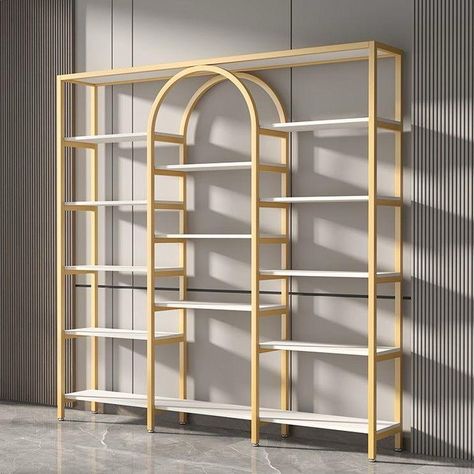 Beauty Display, Gold Shelf, Store Display Design, Store Shelves Design, Gold Shelves, Retail Store Interior Design, Clothing Store Interior, Store Design Boutique, Retail Store Interior