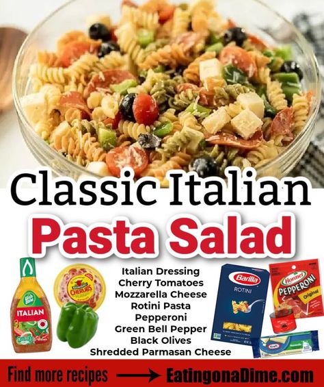 Pasta Salad Traditional, Pasta Salad Zesty Italian Dressing, Pasta Salad Recipes Southern, Easy Classic Pasta Salad, Best Pasta Salad Recipes For Party, Classic Italian Pasta Salad Recipes, Pasta Salad For One Person, Regular Pasta Salad, Budget Pasta Salad