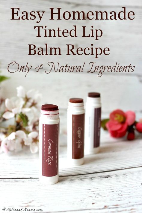 Homemade Tinted Lip Balm Recipe- Easy DIY Tinted Lip Balm Recipe, Melissa K Norris, Homemade Lip Balm Recipe, Lip Balm Recipe, Diy Lip Balm Recipes, Balm Recipe, Lip Balm Recipes, Homemade Lip Balm, Diy Lip Balm