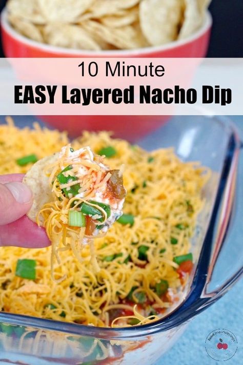 Easy Layered Nacho Dip, Nacho Dip Recipe, Layered Nacho Dip, Gluten Free Nachos, Nachos Dip Recipe, Nacho Dip, Baked Artichoke, Red Food, Game Day Food