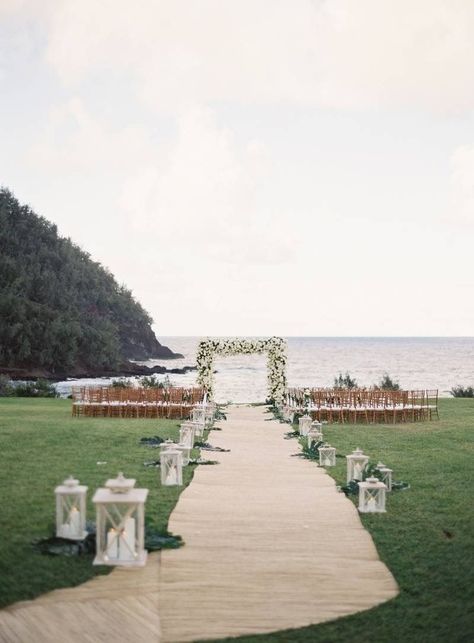 A water front wedding day is perfect for a bride and groom that wants a 360 view every way they turn. Click on the link to see more waterfront locations that are perfect for your big day.  #weddingvenues #destinationwedding #waterfrontwedding #weddingideas Tropical Wedding Venue, Beach Wedding Locations, Wedding Venues Hawaii, Wedding Ceremony Ideas, Water Wedding, Waterfront Wedding, Beach Wedding Decorations, Hawaiian Wedding, Coastal Wedding