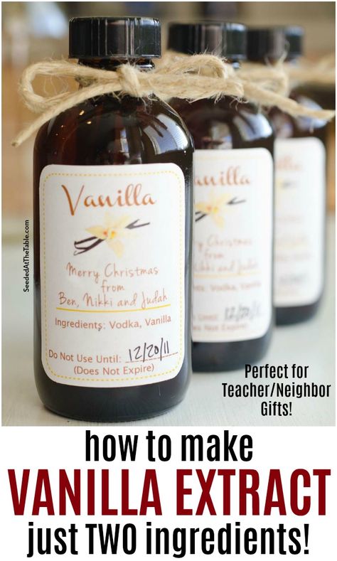 Make homemade vanilla extract with only TWO ingredients! Pour into small bottles and gift to teachers, neighbors, friends and family! Make Vanilla Extract, Vanilla Extract Recipe, Madagascar Vanilla Beans, Homemade Vanilla Extract, Peanut Butter Jar, Flavored Vodka, Homemade Vanilla, Liquor Store, How To Make Homemade