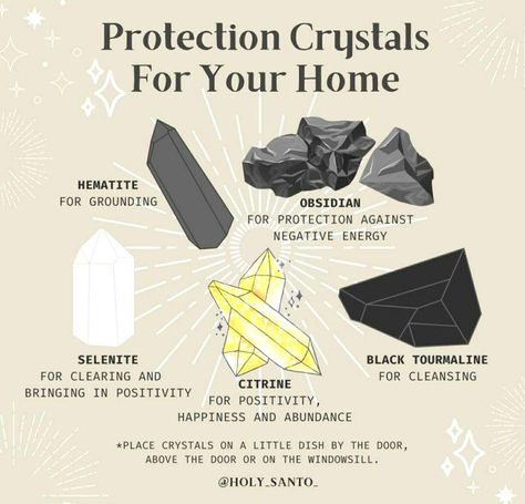 Crystals For Home, Protective Crystals, Crystals Healing Grids, Best Healing Crystals, Crystal Healing Chart, Witch Vibes, Witch Spirituality, Magic Spell Book, Magick Book