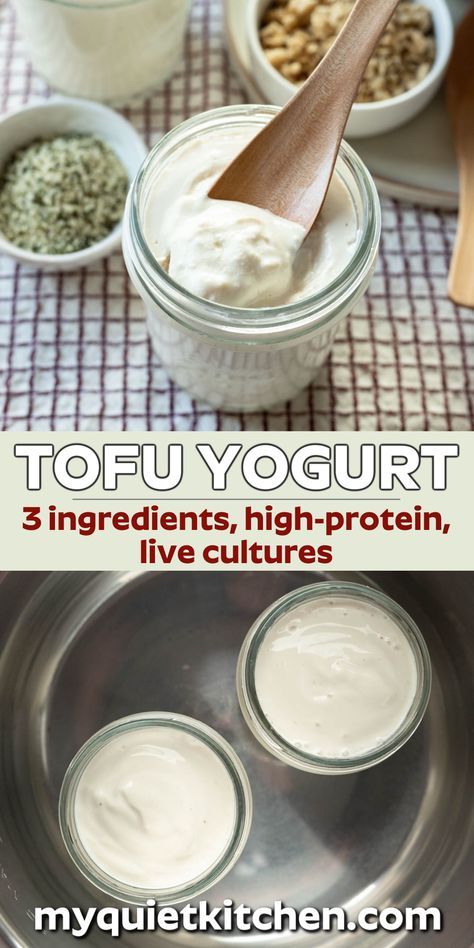 Tofu Yogurt Recipe, Coconut Yogurt Instant Pot, Chickpea Yogurt, Easy Vegan Yogurt Recipe, Vegan Greek Yogurt Recipe, Vegan Yoghurt Recipe, Soy Yogurt Recipe, How To Make Vegan Yogurt, Homemade Dairy Free Yogurt