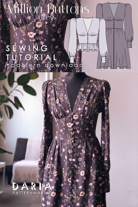 Sewing Patterns Free Women Dress, Dress Top Sewing Pattern, Dress Sewing Patterns Wedding, How To Add Fabric To A Dress, Free Blouse Patterns For Women Sewing, Velvet Sewing Ideas, Dress Pattern Tutorial, Dark Academia Sewing Patterns, Sew Pattern Dress