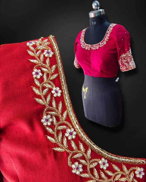 zardosi hand work blouse #zardosi #handwork i #blouse Hand Work On Blouse, Simple Zardosi Work, Embroidery Zardosi Handwork, Khatli Work Blouse Design, Blouse Hand Work, Simple Maggam Work Blouse, Handwork Blouse, Handwork Design, Blouse Designs Hand Work