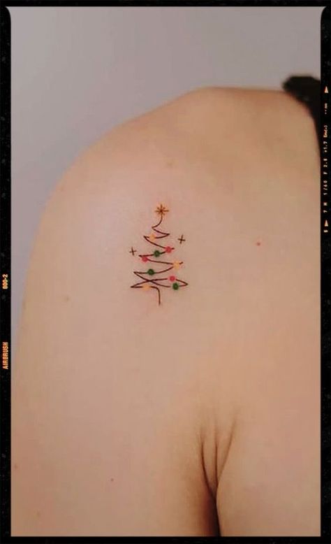 Tree Tattoo Small Simple, Tattoo Ideas Upper Arm, Christmas Tree Tattoo, Upper Arm Tattoo, Autumn Tattoo, Tattoo Concepts, Light Tattoo, Christmas Tattoo, Rainbow Christmas