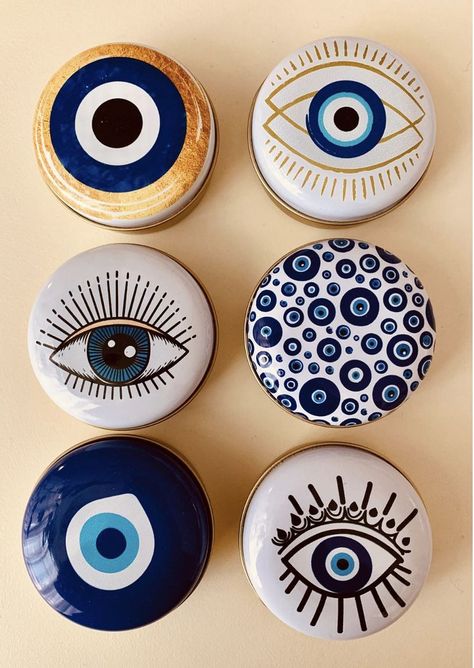 Evil Eye Drawing Aesthetic, Evil Eye Stone Painting, Evil Eye Rock, Air Dry Clay Evil Eye, Evil Eye Painted Rocks, Evil Eye Drawing Design, Evil Eye Rock Painting, Evil Eye Crafts, Evil Eye Ceramics