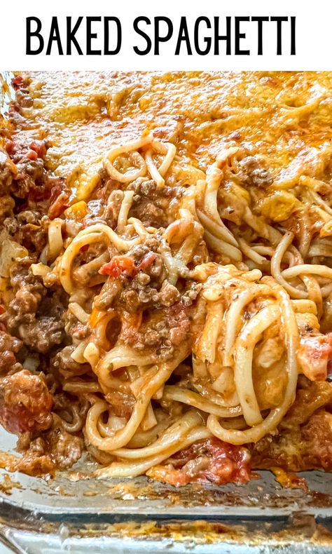 Cheesy Spaghetti Casserole, Baked Spaghetti Dairy Free, Spagetti Recipe Easy, Dinner Recipes With Ground Beef Italian, Different Spaghetti Ideas, Loaded Spaghetti Recipes, Hamburger Spaghetti Recipes, Creamy Spaghetti Casserole, Upside Down Spaghetti