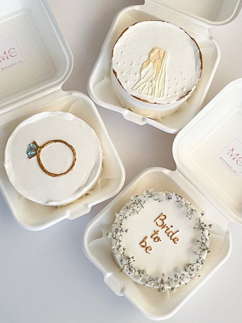 Set of 3 bride to be bento cakes Fiance Cake, Simple Bride To Be Cake, Bride To Be Decorations, Bachelorette Cake, Fiance Birthday, Bento Cakes, Brides Cake, Fun Bridal Shower Games, Simple Bride