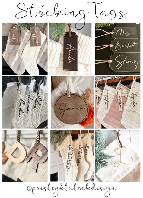 Sticking Name Tags, Stocking Initial Tag, Stockings With Name Tags, Stocking Labels Diy, Christmas Stocking Name Tag Ideas, Stocking Names Ideas, Personalized Stocking Tags, Christmas Stocking Tags Diy, Stocking Name Tags Diy