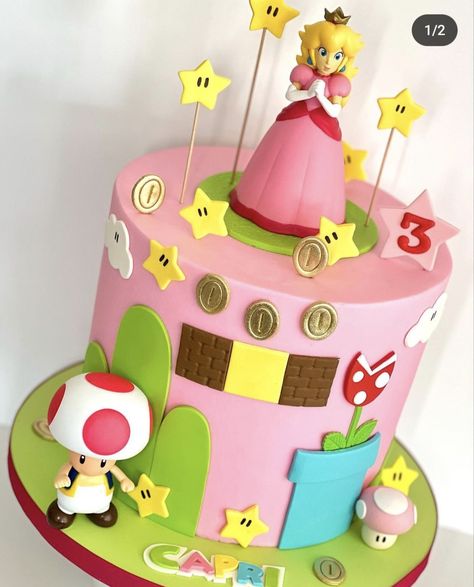 1up Birthday Party, Princess Peaches Cake, Peach Birthday Party Mario, Mario Princess Peach Birthday Party, Mario Birthday Party Princess Peach, Peaches Birthday Cake, Mario And Princess Peach Birthday Cake, Super Mario And Peach Cake, Rosalina Birthday Cake