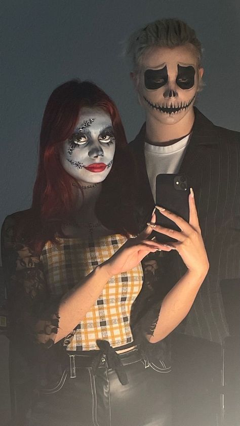 Looking for the best couples halloween costume ideas that will win any contest?? (or are just amazingly creative and fun and cute!), this post shows you 41 amazing Halloween costume ideas for couples to recreate in 2024. #halloweencostume #halloween #halloweencostumeideas #halloweencostumesforwomen #costume #costumeidea #costumesforwomen Corpse Bride And Jack Skellington Costume, Jack Skellington And Sally Halloween Costumes, Sally From The Night Before Christmas, Dressy Couple Halloween Costumes, Jack Skellington Couple Costume, Couple Halloween Costumes 2023 Scary, Jake And Sally Costume, Night Before Christmas Halloween Costume, Sally And Jack Halloween Costume