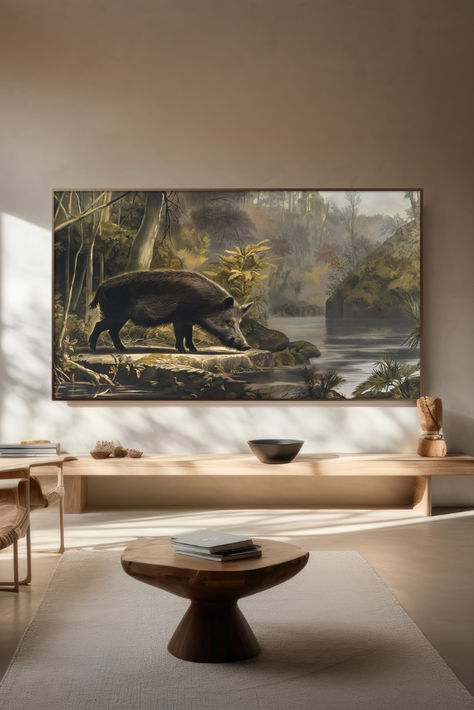 Elevate your viewing experience with our captivating digital Samsung Frame TV artwork featuring a mesmerizing wild boar landscape painting. 🎨🖼️ Enhance your home decor effortlessly with this high-resolution 3840x2160 4K instant download, perfectly tailored for your Samsung TV Frame. Immerse yourself in the beauty of nature right from your living room! Explore the perfect blend of style and sophistication – download now! #TVArt #SamsungFrameTVArt #DigitalTVArt #PaintingTVArt #AnimalPainting Samsung The Frame Tv Living Room, Tv Artwork, Living Room Styles, Tv Frame, Samsung Tv, Samsung Tvs, Wild Boar, Digital Tv, Samsung Frame Tv Art