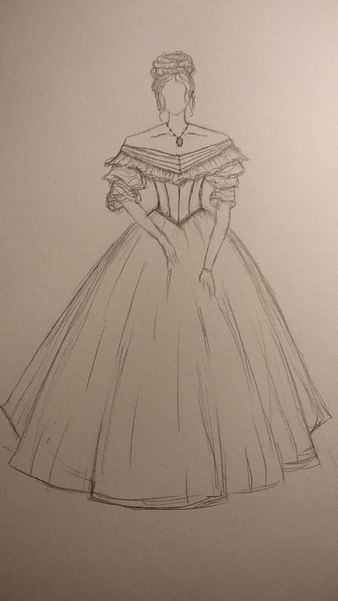 I wanted to recreate this design from a dress in @Etsy store How To Draw Tutu Skirt, How To Draw A Puffy Dress, Historical Dress Sketch, 1800s Dresses Drawing, Flapper Dress Drawing, Princess Drawing Aesthetic, How To Draw Victorian Dresses, Victorian Dress Illustration, Old Money Aesthetic Drawing