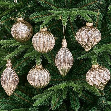 Amazon.com: Osfvn Mercury Glass Christmas Ornaments Set of 8 Silver 3.7 Inches Large Hanging Balls Finial Xmas Tree Decorations : Home & Kitchen Mercury Glass Decor, Classy Christmas Decor, Glass Finial, Gold Christmas Ornaments, Classic Christmas Decorations, Mercury Glass Christmas Ornaments, Mercury Glass Christmas, Mercury Glass Ornaments, Classy Christmas