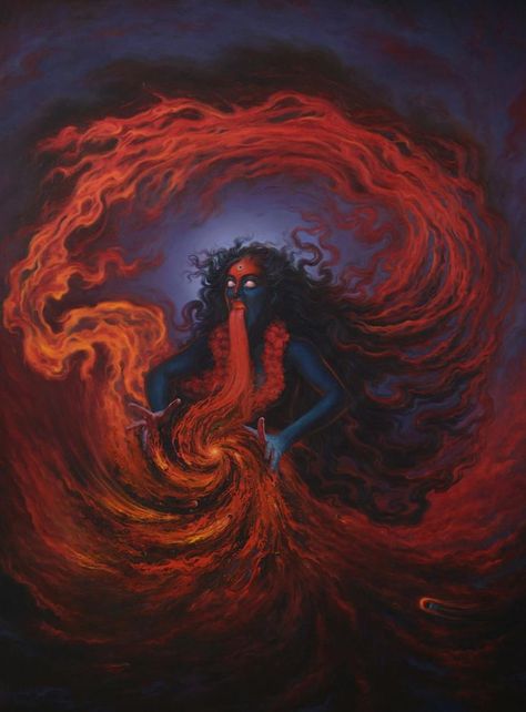 Hindu Fantasy Art, Kali Mata Aesthetic, Hindu Mythology Aesthetic, Kali Aesthetic, Hindu Drawing, Hindu Artwork, Kali Maa, Manipura Chakra, Mother Kali