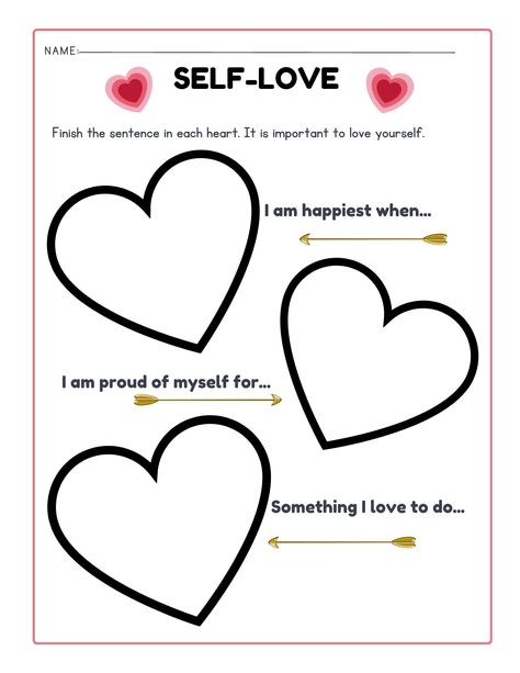 Self-love is important to teach, especially on Valentine's Day! Try this activity with your students or kiddo! Mirror Self Esteem Activity, Valentines Self Esteem Activities, Love Yourself Worksheet, Healing Activities Emotional, Social Emotional Valentines Activities, Self Love Icebreaker, Valentines Day Therapy Activities Kids, Heart Hand Craft, Self Love Lessons For Kids