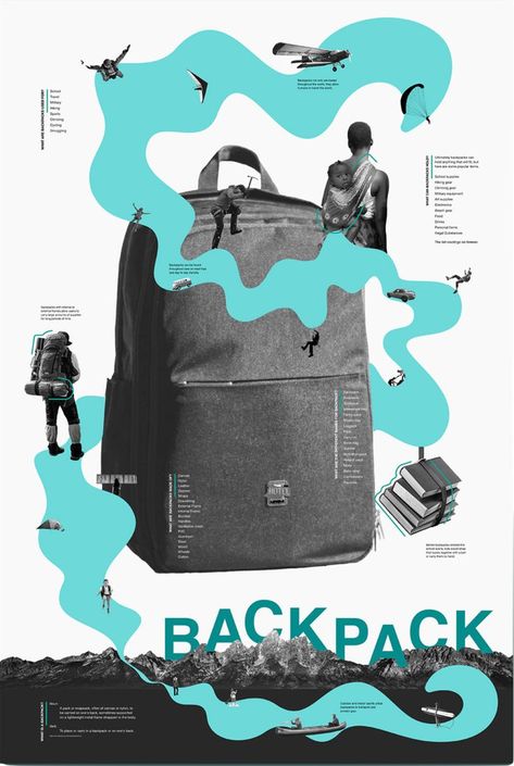 Collage Infographic, Backpack Sport, School Sports, Vector Illustrations, Negative Space, Adobe Indesign, Data Visualization, I School, Grimm