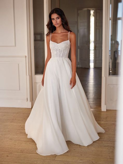 Straight A Line Wedding Dress, Corset Deb Dress, Beach Wedding Aesthetic Dress, Small Wedding Dress Simple, A-line Wedding Dress Satin, Wedding Dresses Wide Shoulders, Bella's Wedding Dress, Wedding Dress Straps Spaghetti, Fall Garden Wedding Dress