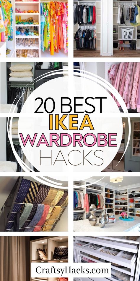 Our board showcases the ultimate IKEA closet hacks that will elevate your organization game. Discover the best closet design tips, space-saving closet organization ideas, and wardrobe storage ideas that will change the way you organize your closet space. Ikea Hacks Closet Small Spaces, Clothing Rack Organization Ideas, Small Closet Redo Ideas, Hanging Clothes Storage Ideas, Her Wardrobe Design, Ikea Diy Closet Organization, Diy Wardrobe Organisation Hacks, Ikea Closet Inspiration, Hacks To Organize Closet