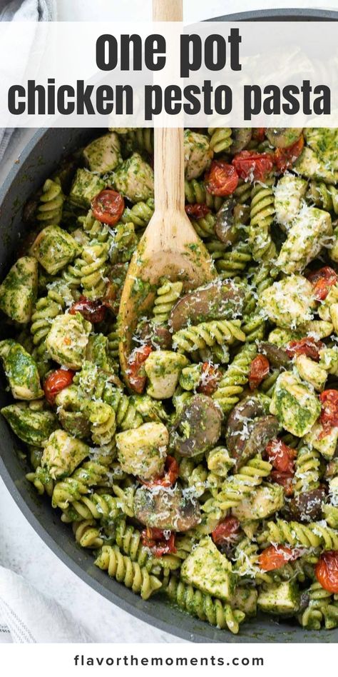 Dinner With Pesto Recipes, Chicken Pesto Pasta With Veggies, Chicken Pesto Pasta With Mushrooms, Homemade Pesto Chicken Pasta, Chicken Pesto Pasta Instant Pot, Pesto Chicken Pasta One Pot, Chicken Recipes With Pesto Sauce, Easy Pesto Dinner Recipes, Shredded Chicken Pesto Pasta