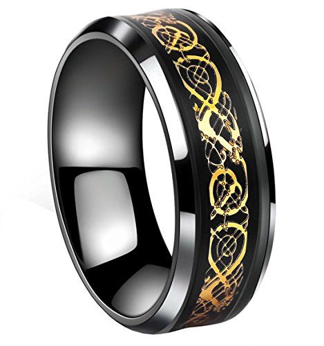 Tanyoyo Black Celtic Dragon Titanium steel Carbide Ring Gold Carbon Fibre Wedding Band Jewelry Size 514 -- You can find more details by visiting the image link. (Note:Amazon affiliate link) #BestSellerBelow10 Dragon Wedding, Cool Rings For Men, Carbon Fiber Rings, Celtic Dragon, Celtic Wedding Rings, Mens Rings, Dragon Ring, Celtic Rings, Ring Wedding Band