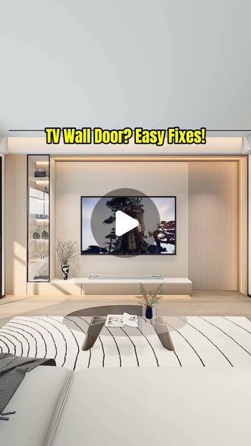 Homecraft Designer on Instagram: "There’s a door on the TV Wall. Would you make a hidden door?

#livingroom #tvwall #homedecor #interiordesign #homerenovation #homeimprovement" Tv Wall Next To Door, Tv Wall With Hidden Door, Tv Wall With Door, Media Wall With Hidden Door, How To Hide A Door In Living Room, Media Wall Next To Door, Invisible Doors With Tv Unit, Tv Feature Wall With Hidden Door Design, 75 Inch Tv On Wall