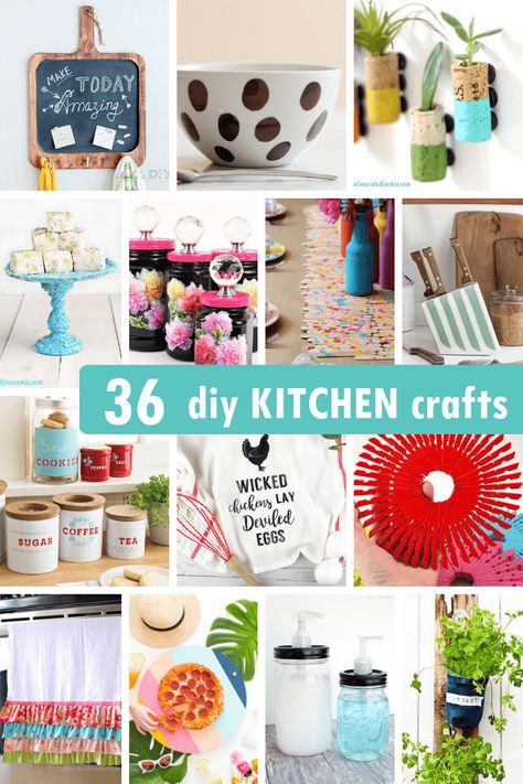 36 DIY KITCHEN CRAFTS --A roundup of 36 clever ideas from around the web for do-it-yourself kitchen crafts, including servingware, kitchenware, wall art, party decorations and more Kitchen Crafts Diy, Crafty Mom, Bedroom Minimalist, Kitchen Craft, Party Crafts, Diy Kitchen Decor, Crafts And Diy, Diy And Crafts Sewing, Kitchen Crafts