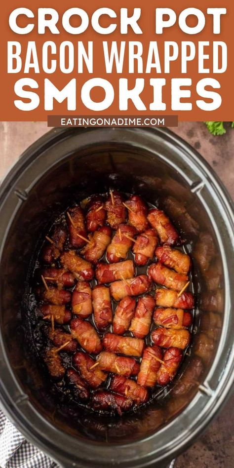 Bacon Wrapped Weenies, Bacon Appetizers Easy, Bacon Wrapped Lil Smokies, Wrapped Smokies, Bacon Recipes Appetizers, Smokies Recipe, Bacon Wrapped Smokies, Little Smokies, Lil Smokies