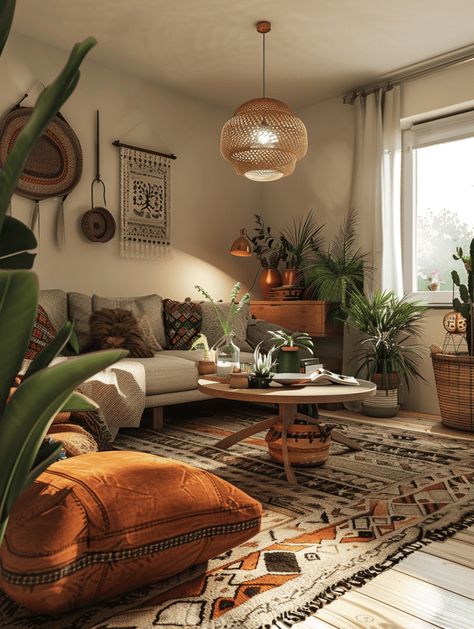 Boho Bold Living Room, Urban Boho Living Room Decor, Cozy Rugs Living Room, Cozy Clean Living Room, Boho Interior Design Living Room, Living Boho Chic, Rustic Boho Living Room Decor, Pop Living Room, Colorful Boho Living Room