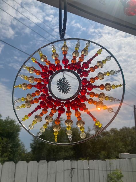 Glass Bead Suncatcher. Starburst 8-inch and 10-inch Diameter - Etsy Star Sun Catcher, Glass Bead Suncatcher Diy, Bead Suncatcher Diy, Beaded Suncatcher Diy, Sun Suncatcher, Diy Sun Catcher, Glass Bead Suncatcher, Beaded Suncatchers, Bead Suncatcher