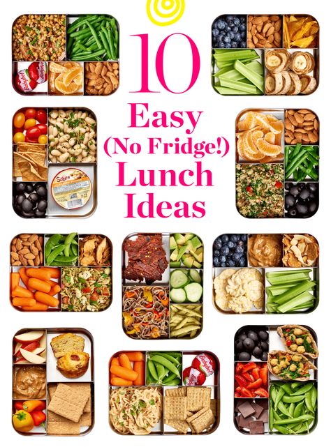 Ten easy lunch box ideas that don't need to go in the fridge. Take them on the go and don't worry about keeping them cold! Everyday Lunch Ideas For Work, B Box Lunch Ideas, Small Bento Box Lunches, No Fridge Lunch Ideas, Delicious Lunch Ideas, Lunch School, Lunch Ideas For Work, Boxed Lunch, Travel Lunch