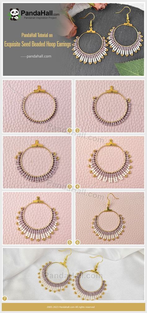 #PandaHall Exquisite Seed Beaded Hoop #Earrings.Let's make it together! Click to buy the materials~🥰There are many discounts now~ #diy #beading#beadedjewelry Seed Bead Jewelry Tutorials, Diy Earrings Materials, Hoop Earrings Diy, Hand Beaded Jewelry, Seed Bead Jewelry Patterns, Beaded Jewelry Earrings, Diy Beading, Miyuki Delica Beads, Beaded Earrings Tutorials