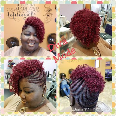 Braided Crochet Hairstyle Crochet Mohawk Hairstyle, Crochet Mohawk, Loc Updos, Crochet Hair Styles Freetress, Crotchet Styles, Braided Crochet, Faux Hawk Braid, Inspired Hairstyles, Natural Updo