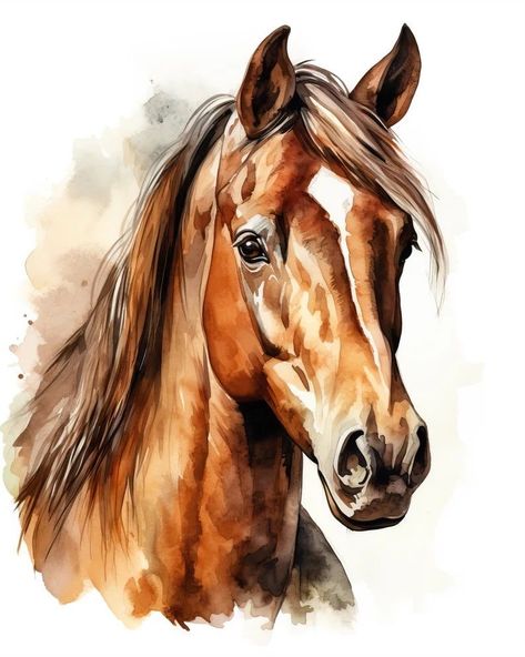 Animal Composition Painting, Brown Watercolor Painting, Brown Horse Painting, Animals To Paint, Horse Head Painting, Brown Horse Art, Picture Of Horse, Horse Portrait Painting, Horse Watercolor Painting