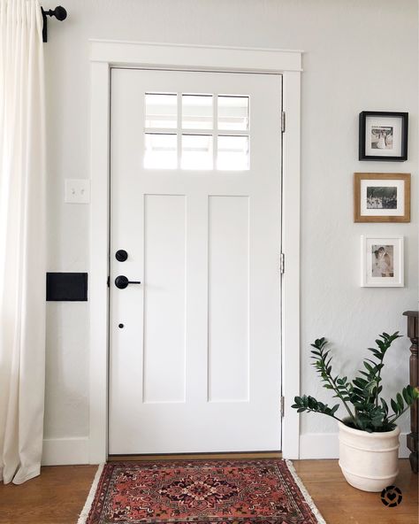 Studio Mcgee Entry Door, White Front Door Interior, Front Door Mouldings Interior, Front Door Molding Interior, Front Door Trim Interior Entryway, Front Door Interior Trim, Mcgee Front Door, Trim Around Front Door, Front Door Trim Ideas Interior