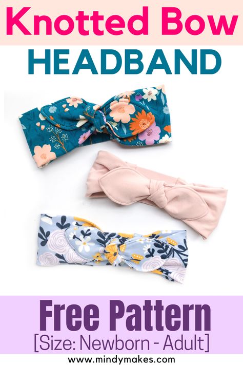 Knotted Bow Headband Diy, Knit Fabric Headband Pattern, Doll Headband Pattern, Dyi Baby Headband, Knot Bow Headband Diy Free Pattern, Diy Knit Headband, Baby Bow Sewing Pattern, Baby Bow Headband Pattern, How To Make Knotted Headbands