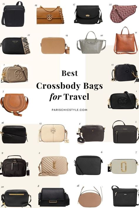 Best crossbody bags for travel, stylish anti theft crossbody bags: Tory Burch, Chloe, Saint Laurent, Travelon, Madewell, Quince, Leatherology, Marc Jacods, Mango, Tumi, Longchamp, Marc & Spencers, Lo & Sons, Cuyana, Fossil, Emporio Armani, Dior. #bestcrossbodybagsfortravel #crossbodybags  #antitheftcrossbodybags Paris Chic Style #parischicstyle #toryburch #chloe #madewell Affordable designer crossbody bags for travel, work, streetstyle. Best anti theft crossbody bags that are chic handbags. Buying Designer Bags In Paris, Medium Handbags For Women, Best Cross Body Bags For Travel, Crossbody Designer Handbags, Brown Bags Outfit, Tumi Bags For Women, Designer Black Cross Body Bag, Celebrity Crossbody Bag, Timeless Crossbody Bag