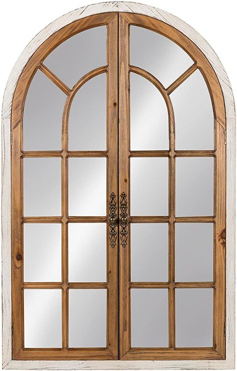 Arched Mirror, Arch Mirror, Wood Wall Mirror, Window Mirror, Dark Interiors, Arched Windows, White Home, French Farmhouse, Round Wall Mirror