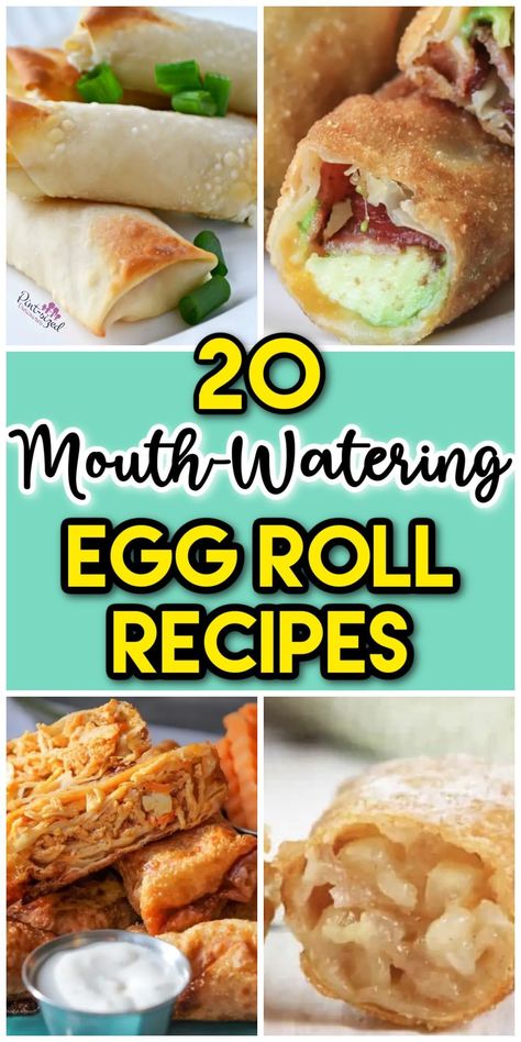 Looking for some mouthwatering egg roll recipes? These recipes are incredibly delicious! Savory and sweet egg roll recipes! These egg rolls are perfect as a side dish for dinner or almost any family gathering. Chicken And Cream Cheese Egg Rolls, Deconstructed Egg Rolls, Enchilada Egg Rolls, Italian Sausage Egg Rolls, Egg Roll Wrapper Recipes Baked, Egg Roll Paper Recipes, Spaghetti Egg Rolls, Shrimp Egg Roll Recipes Air Fryer, Egg Roll Wrapper Ideas