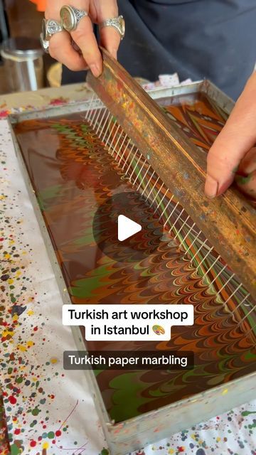 Ezgi Toper | Istanbul Bucket List on Instagram: "They say the water reflects how the artist is feeling during Turkish marbling / Ebru and no matter how much you plan your design, the results will surprise you 🇹🇷🎨 

📍Les Arts Turcs, Fatih

#istanbul #istanbulworkshop #turkish #painting #artworkshop #ebruart #art #marbling #turkishmarbling #ebru #istanbulbucketlist #thingstodoinistanbul" Turkish Art Paintings, Istanbul Painting, Deco Art Paint, Turkish Painting, Istanbul Art, Turkish Marbling, Arts Paint, Ebru Art, Art Workshops